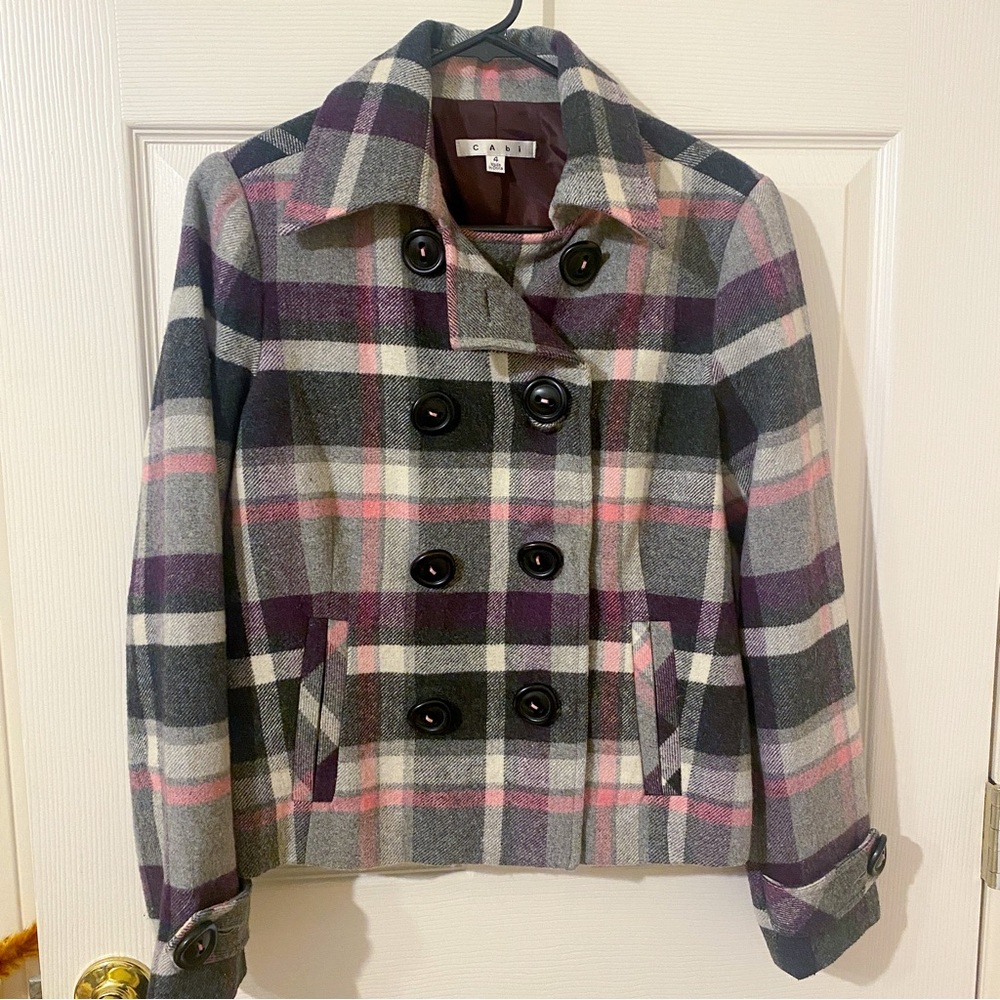 CAbi #208 Plaid Double Breasted Peacoat